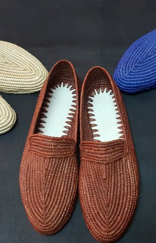 Moroccan natural hand braided raffia Moccasin