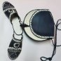 Moroccan hand braided wedges mules & bag made of raffia and leather