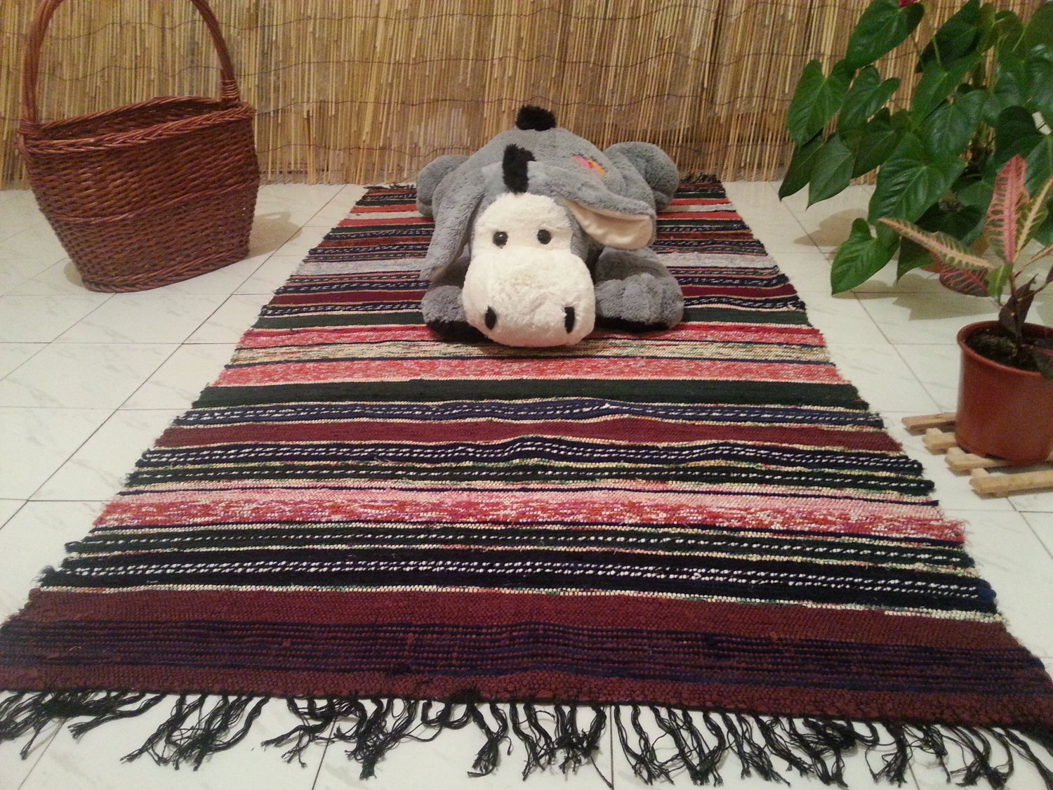 Multicolored Cotton Striped Rag Rug Handwoven Kilim Runner Rug Small 3 ft x 5 ft