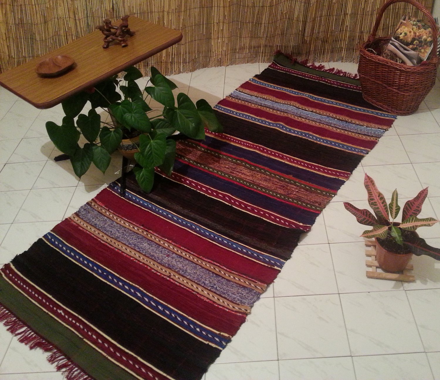 Turkish Striped Kilim Runner Rag Rug Multicolored Hand Woven Rustic Rug Small