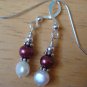 Wine Red and White Pearl Earrings #454E