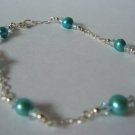 Aqua Blue Pearl and Swarovski Crystal Bracelet/Anklet #573B