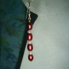Burgundy and White Pearl Earrings #214E