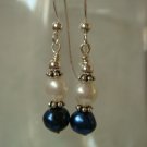 Blue and White Pearl Drop Earrings #457E