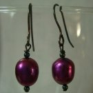 Patina Sterling Silver and Dark Purple Pearl Earrings #218E #173E