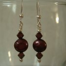 Dark Wine Red Swarovski Crystal and Pearl Earrings #391E #392E