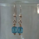 Simple Blue Cube Swarovski Crystals Drop Earrings #525E