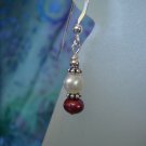 White and Burgundy Pearl Earrings #455E