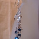 Blue and White Pearl and Swarovski Crystal Earrings #300E