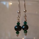 Green Pearl and Green Swarovski Crystal Earrings #529E