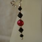 Black Swarovski Crystal and Red Pearl Earrings #503E