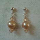 Peach Pearl and Swarovski Crystal Earrings #424E