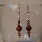 Brown Pearl and Swarovski Crystal Earrings #534E