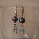 Blue and White Pearl with Blue Swarovski Crystal Earrings #175E
