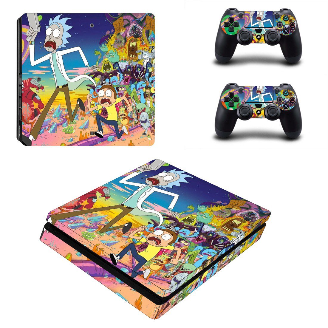 Rick and Morty decal skin sticker for PS4 Slim console and controllers