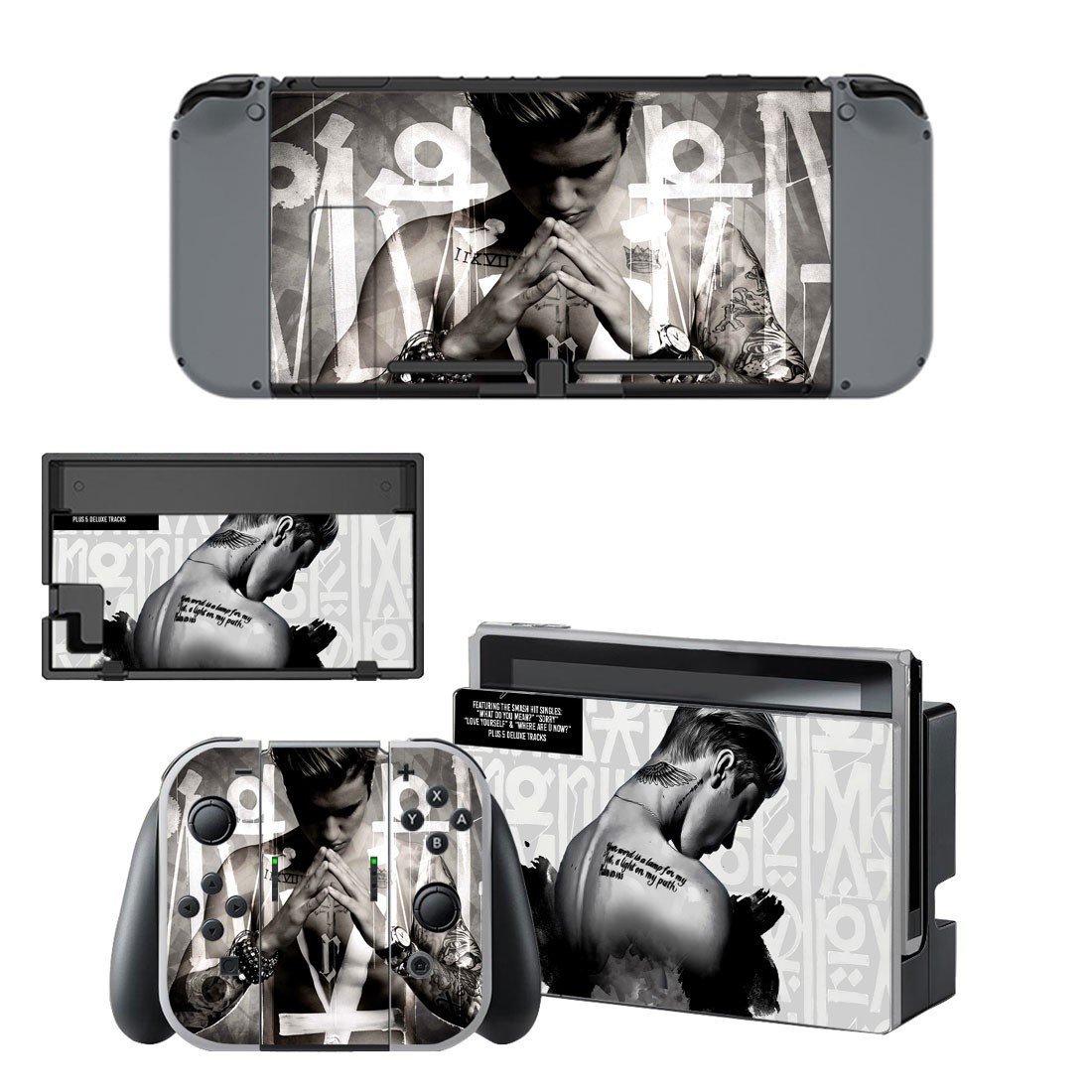 Justin Bieber decal skin sticker for Nintendo Switch console and controllers