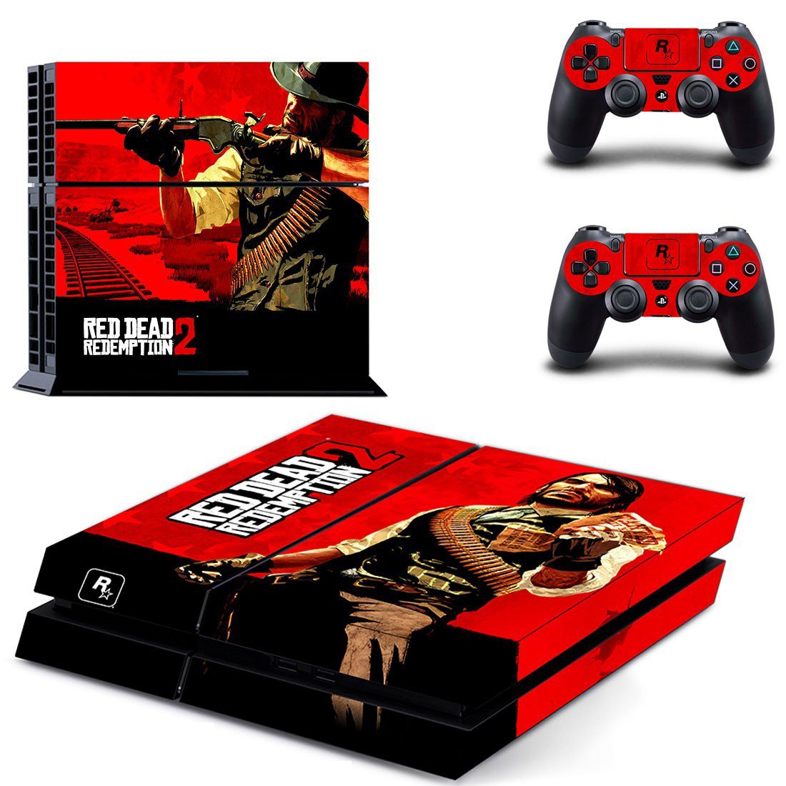 Red Dead Redemption 2 decal skin sticker for PS4 console and controllers