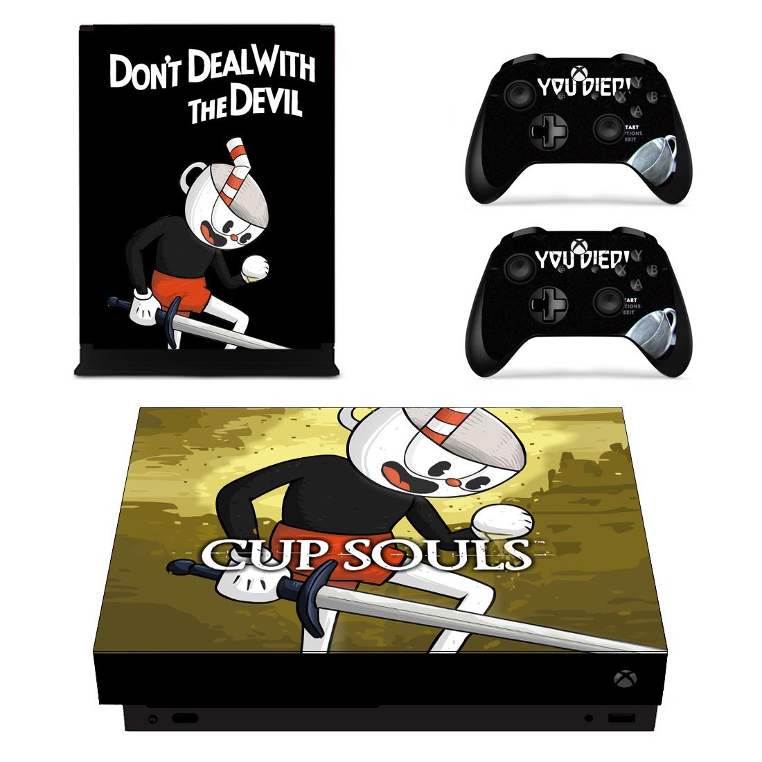 Cuphead decal skin sticker for Xbox One X console and controllers