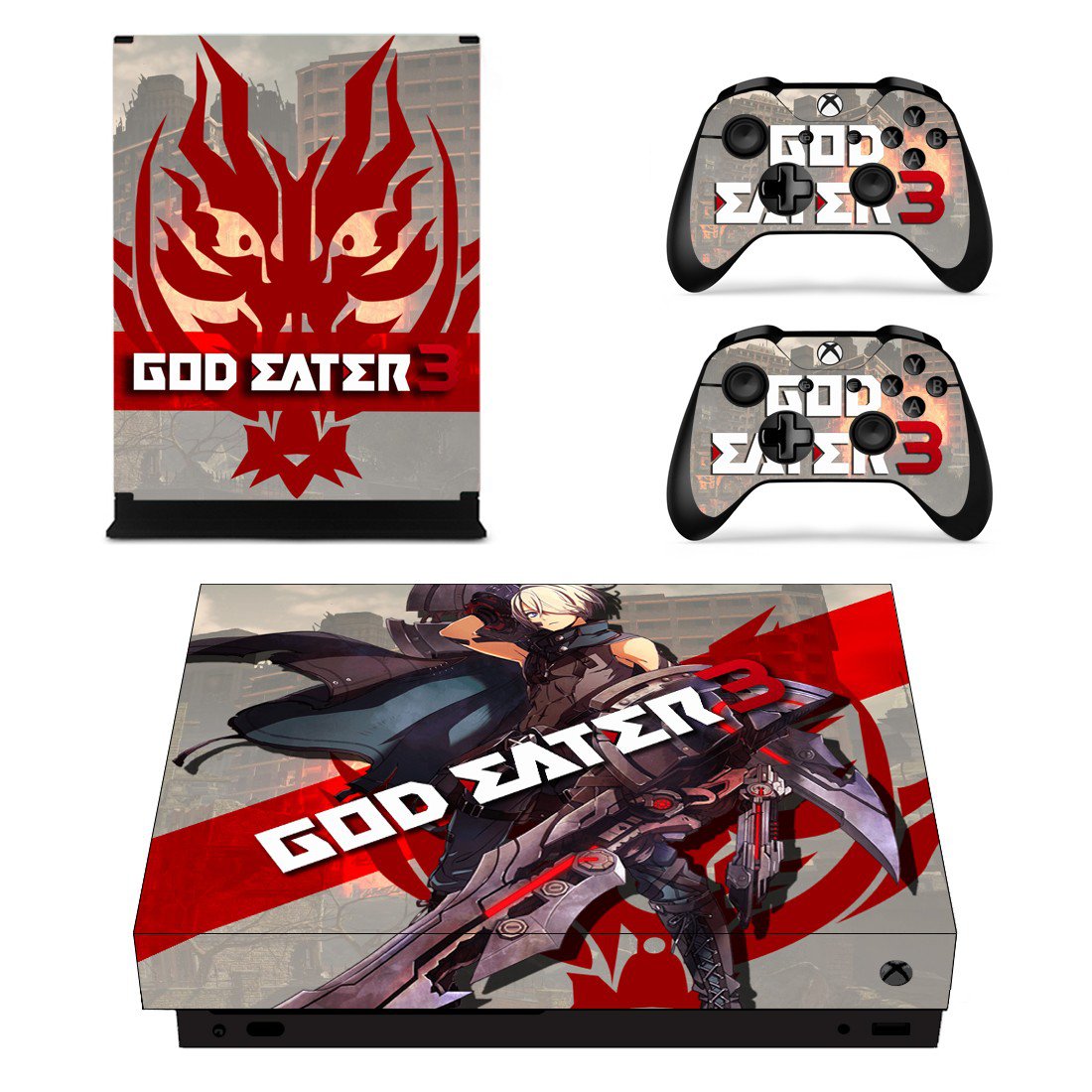 God Eater 3 decal skin sticker for Xbox One X console and controllers