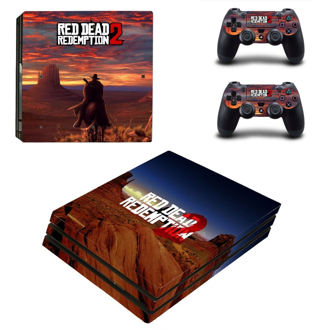 Red Dead Redemption 2 decal skin sticker for PS4 Pro console and controllers