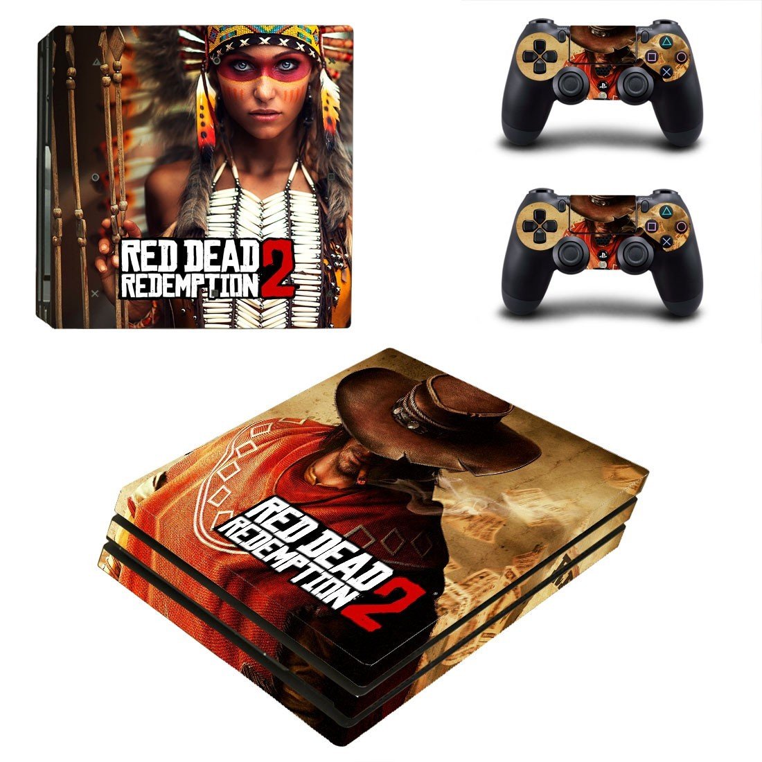 Red Dead Redemption 2 decal skin sticker for PS4 Pro console and controllers