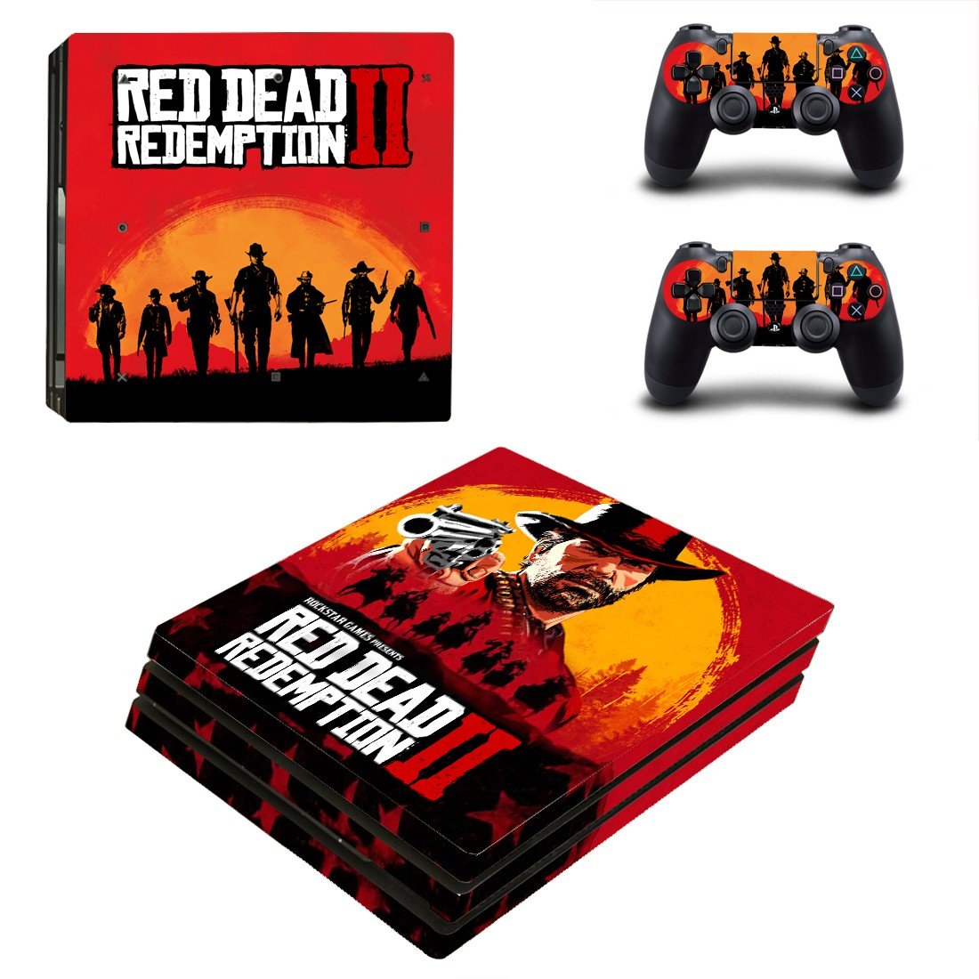 Red Dead Redemption 2 decal skin sticker for PS4 Pro console and controllers