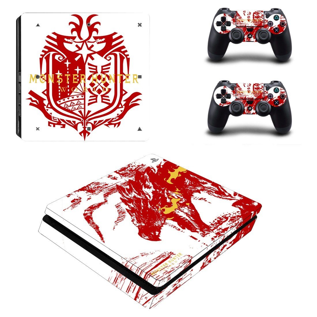Monster Hunter World decal skin sticker for PS4 Slim console and controllers