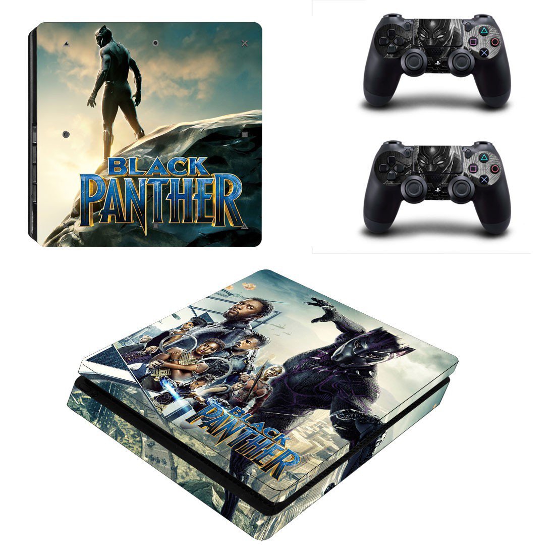 Black Panther decal skin sticker for PS4 Slim console and controllers