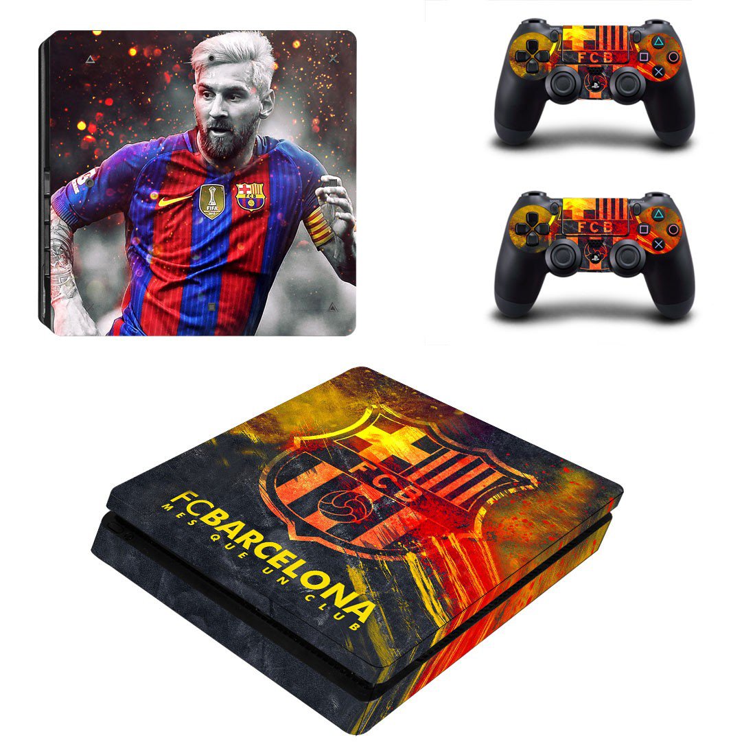 FC Barcelona Messi decal skin sticker for PS4 Slim console and controllers