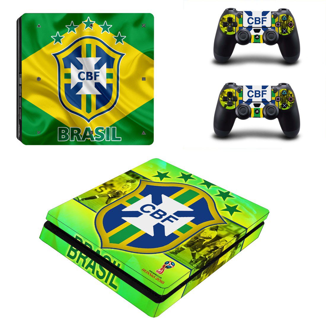 Brazilian Football Confederation decal skin sticker for PS4 Slim console and controllers