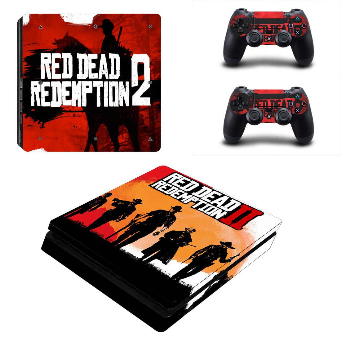 Red Dead Redemption 2 decal skin sticker for PS4 Slim console and controllers