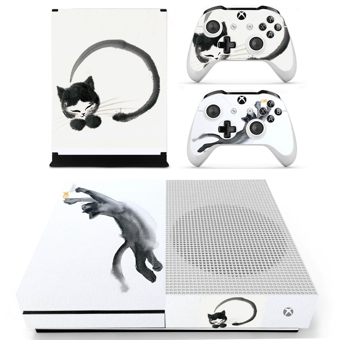Cat stretching decal skin sticker for Xbox One S console and controllers