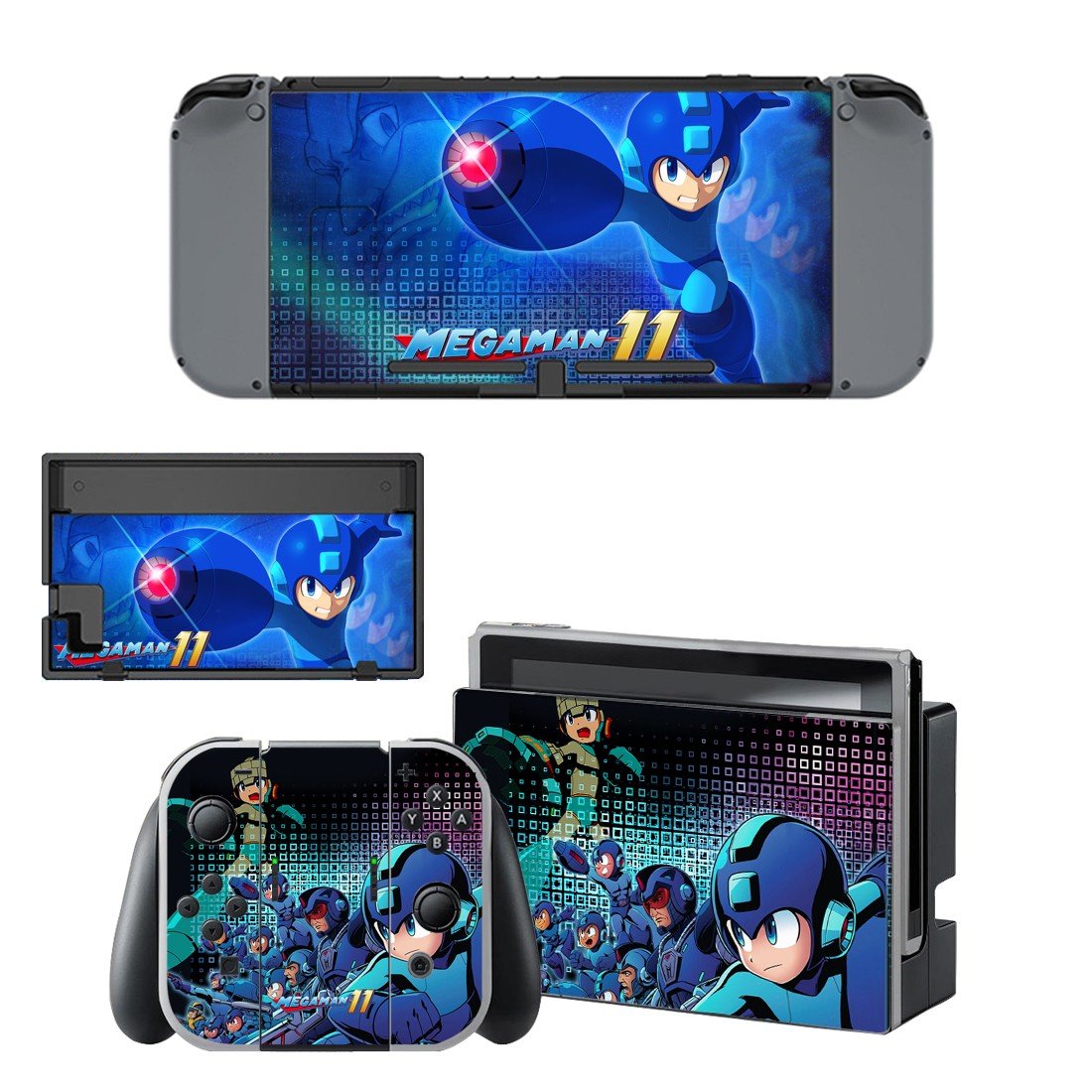 Mega Man 11 decal skin sticker for Nintendo Switch console and controllers