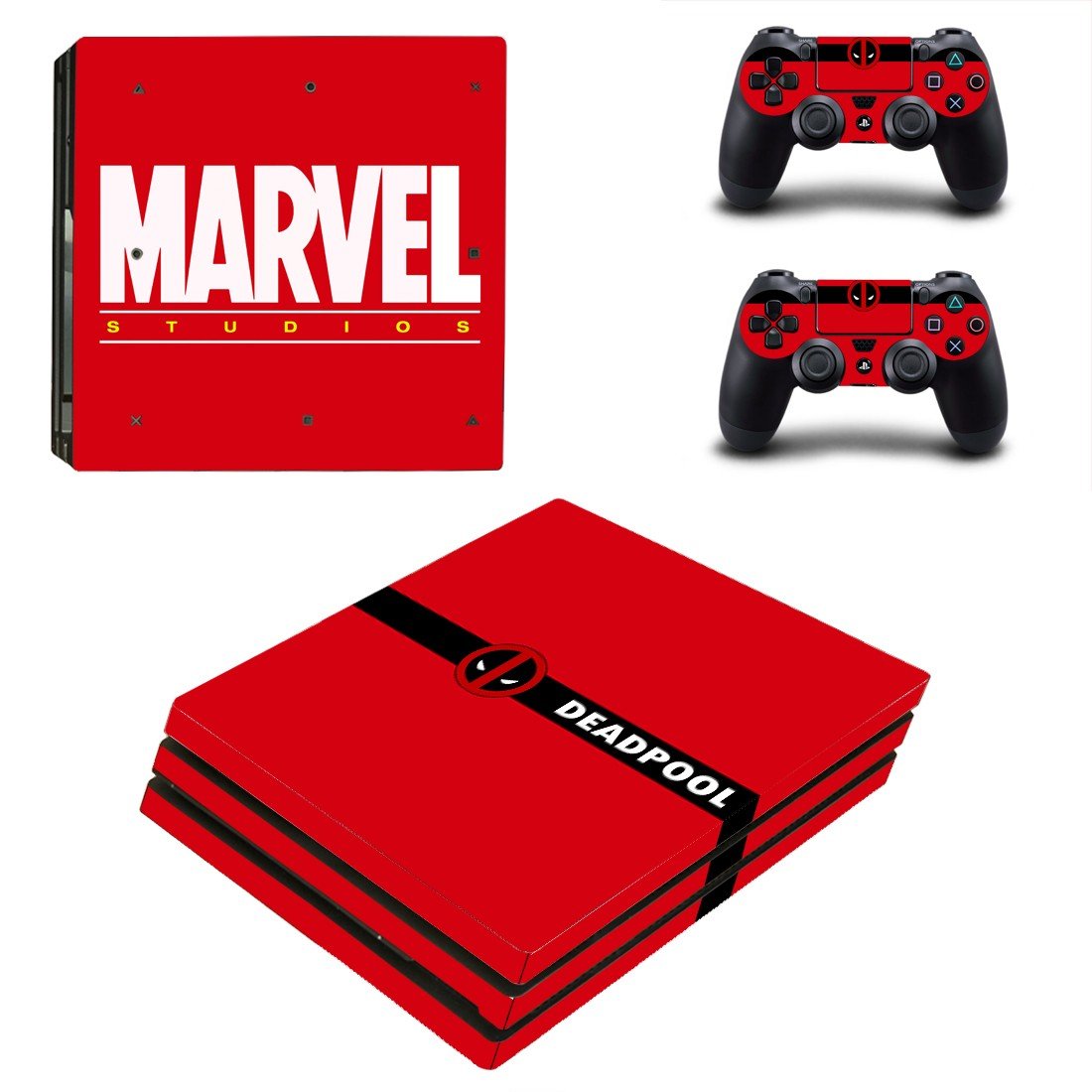Deadpool decal skin sticker for PS4 Pro console and controllers