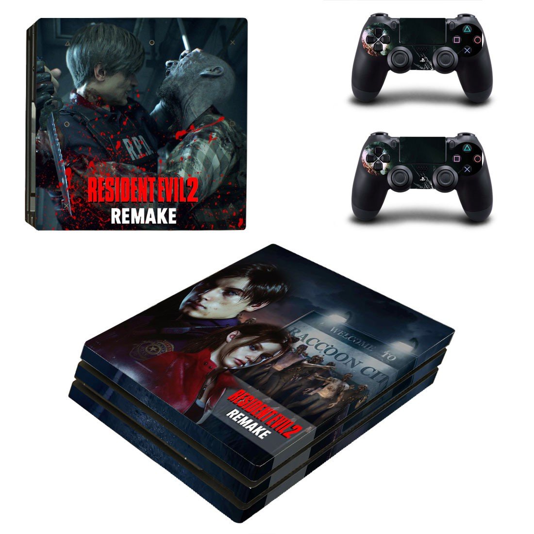 Resident Evil 2 remake decal skin sticker for PS4 Pro console and controllers