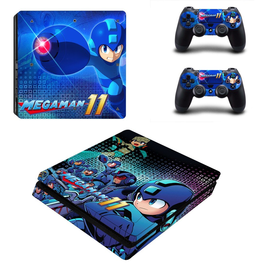 Mega Man 11 decal skin sticker for PS4 Slim console and controllers