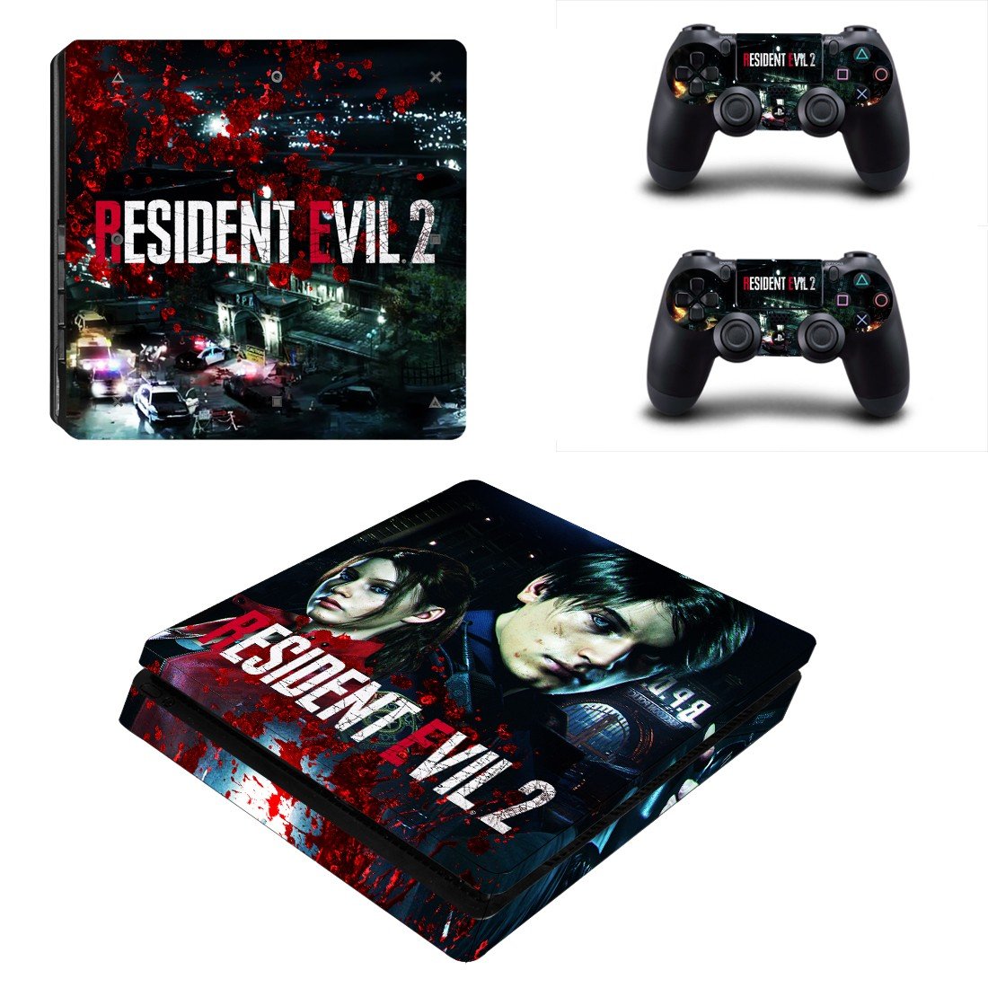Resident Evil 2 decal skin sticker for PS4 Slim console and controllers