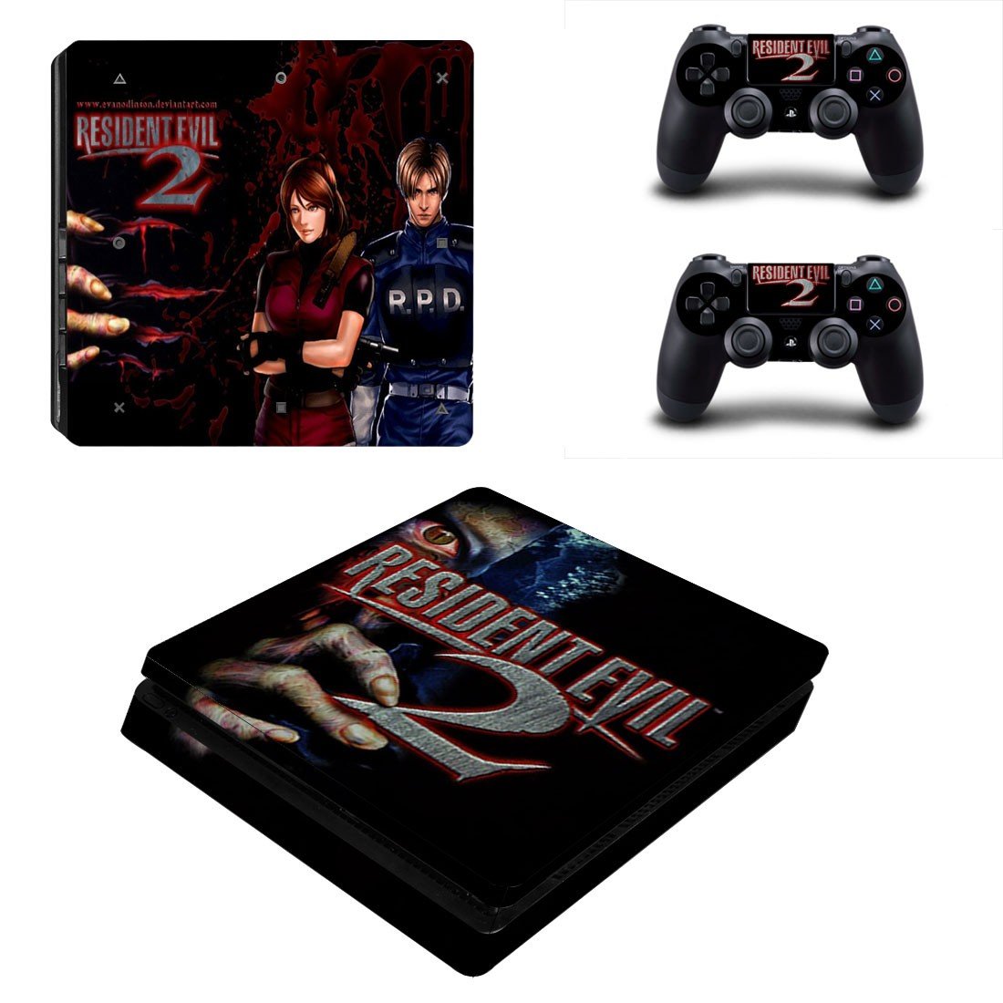 Resident Evil 2 decal skin sticker for PS4 Slim console and controllers