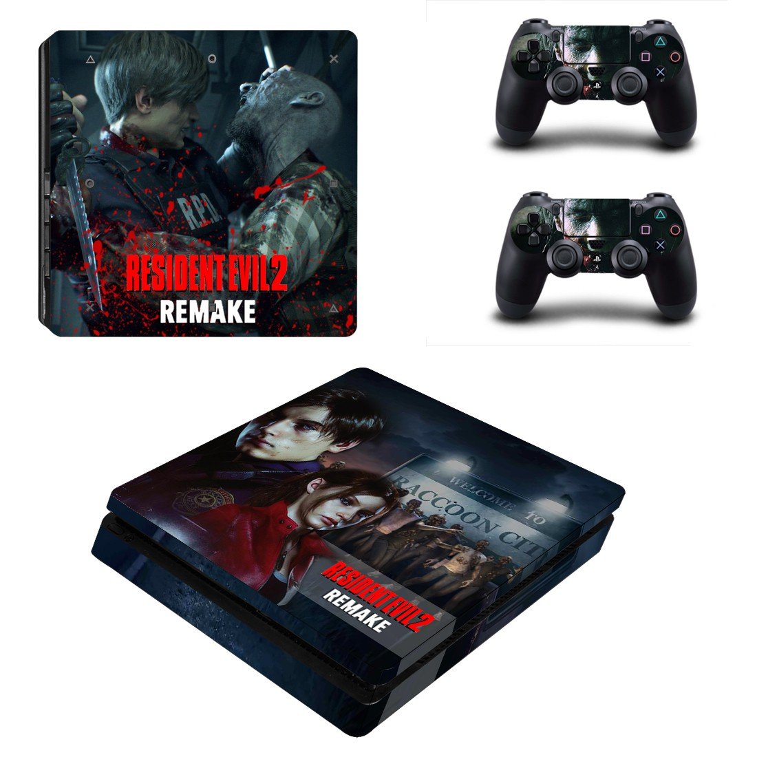 Resident Evil 2 remake decal skin sticker for PS4 Slim console and controllers