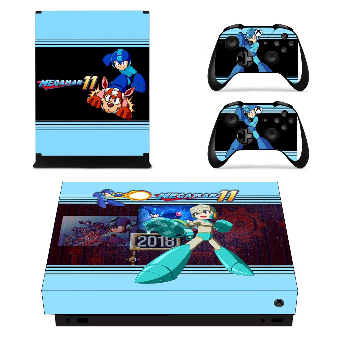 Mega Man 11 decal skin sticker for Xbox One X console and controllers
