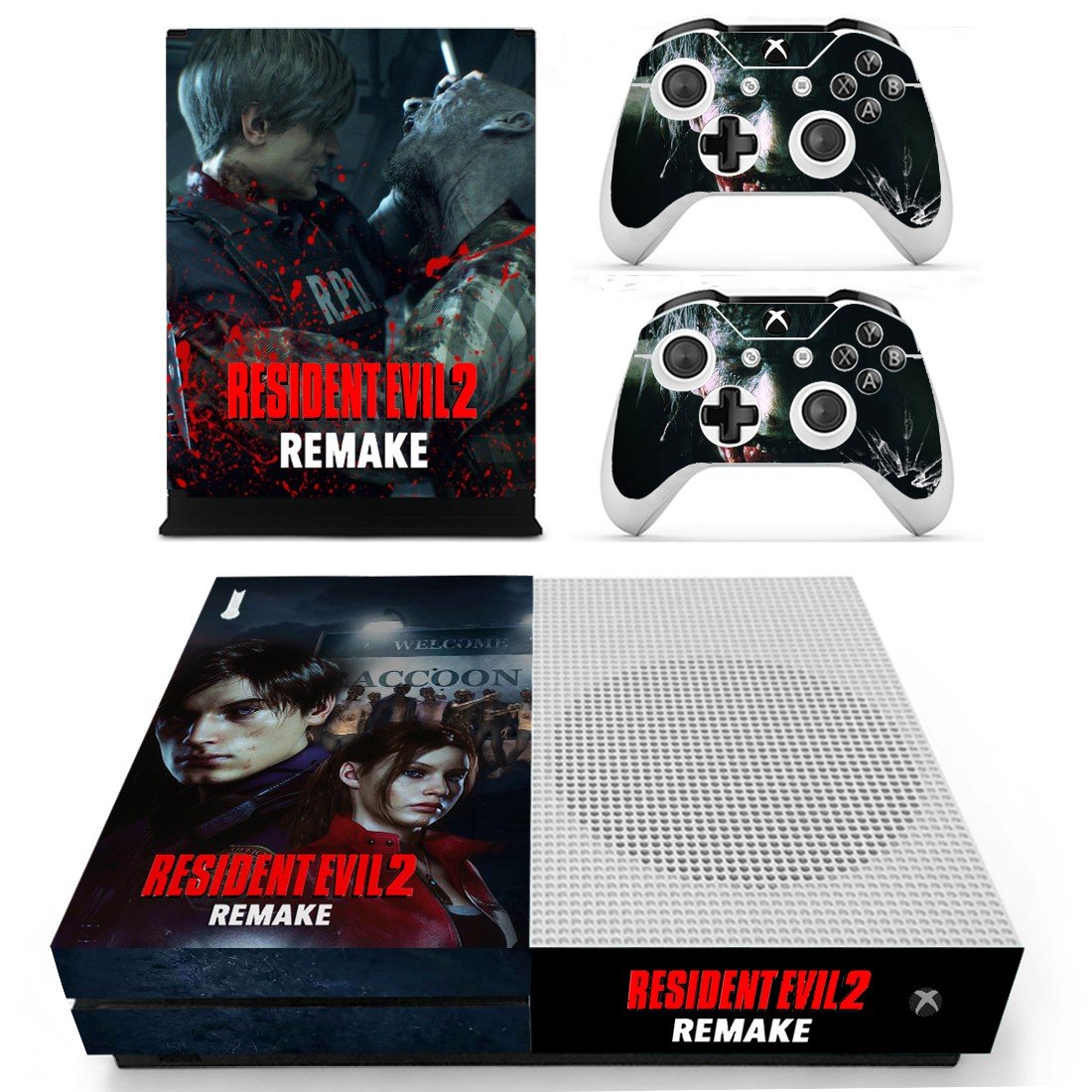 Resident Evil 2 remake decal skin sticker for Xbox One S console and controllers