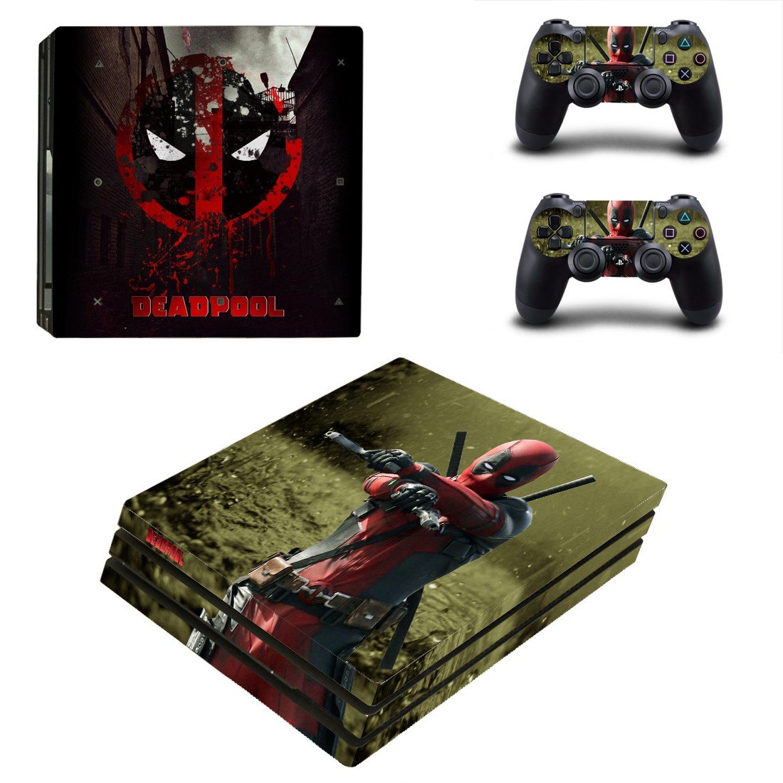 Deadpool decal skin sticker for PS4 Pro console and controllers