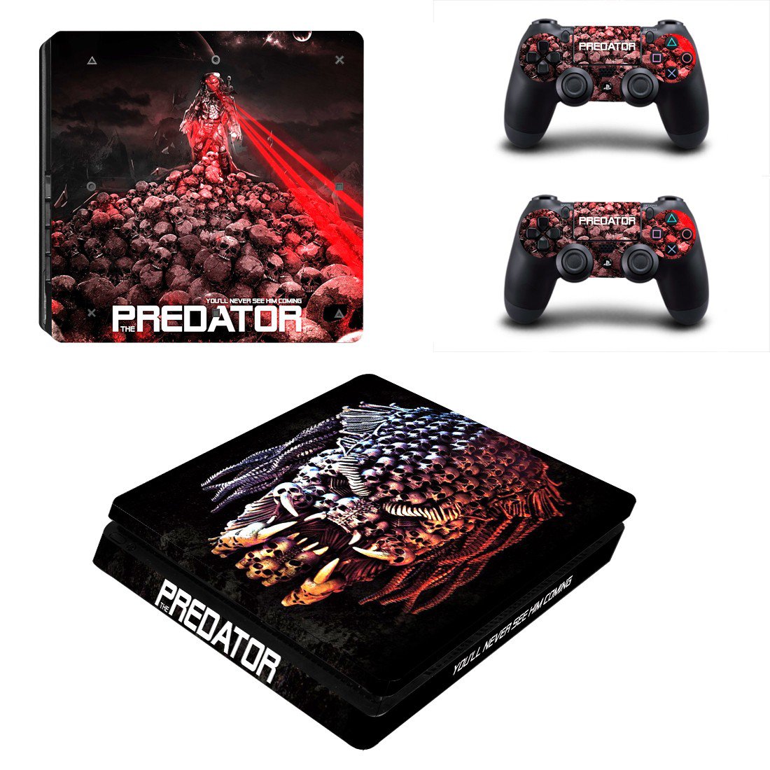 The Predator decal skin sticker for PS4 Slim console and controllers