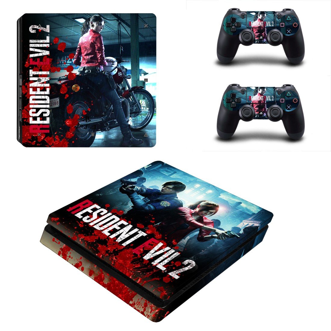 Resident Evil 2 decal skin sticker for PS4 Slim console and controllers