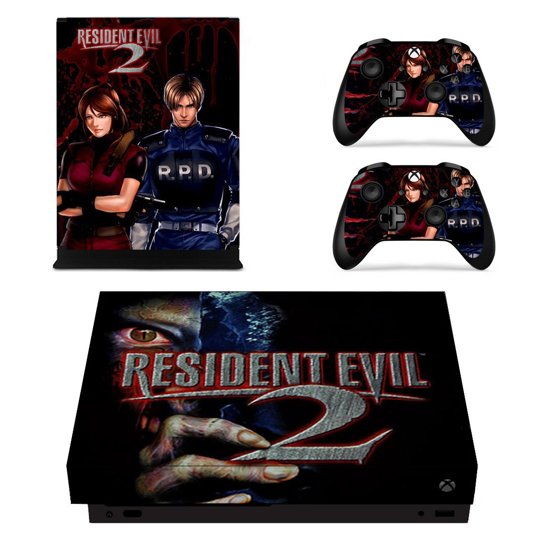 Resident Evil 2 decal skin sticker for Xbox One X console and controllers