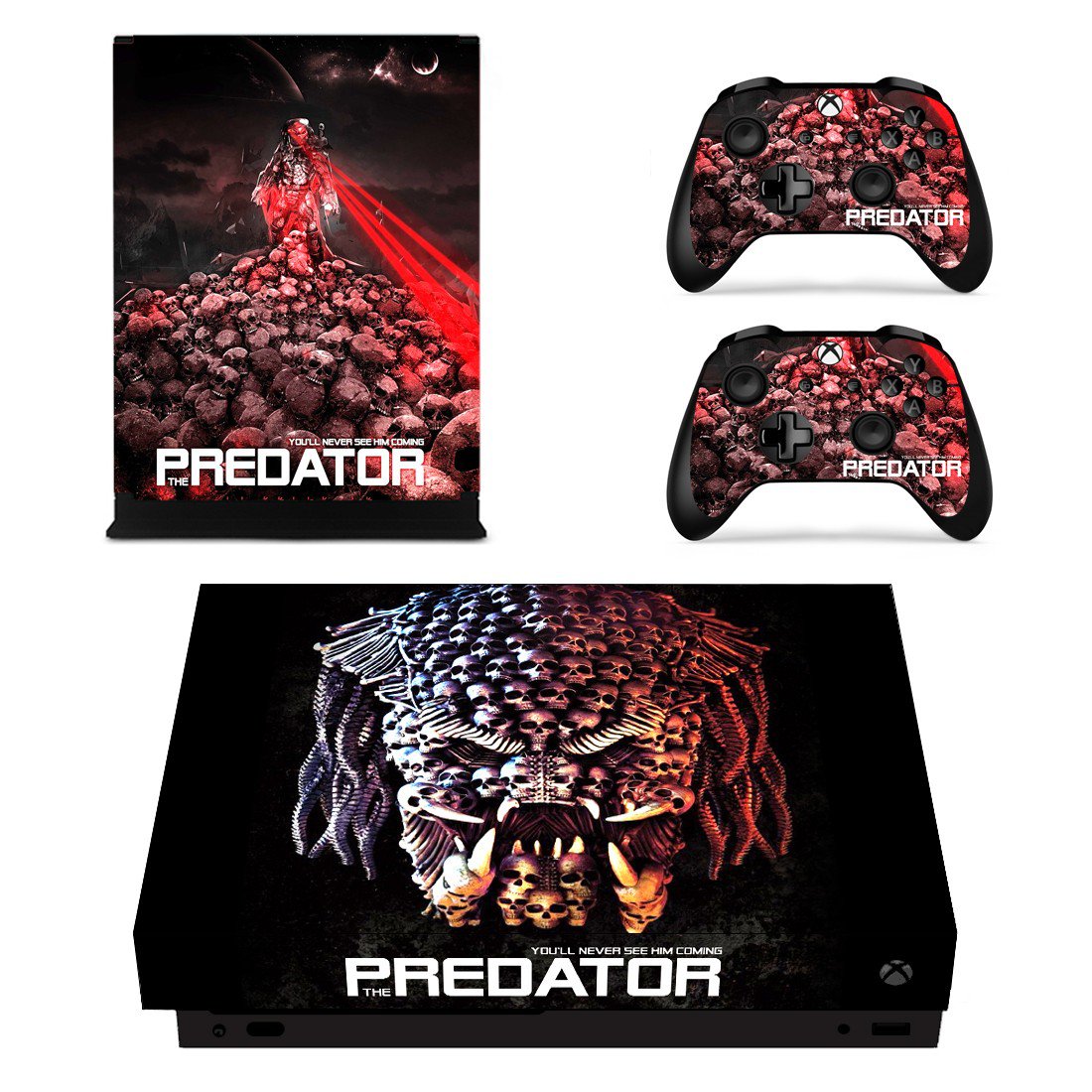 The Predator decal skin sticker for Xbox One X console and controllers