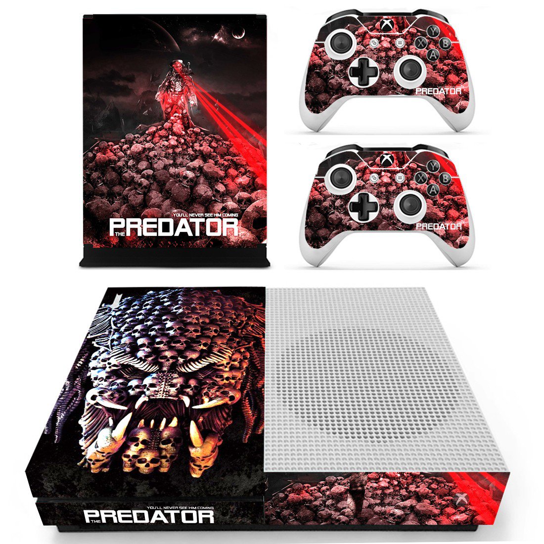 The Predator decal skin sticker for Xbox One S console and controllers