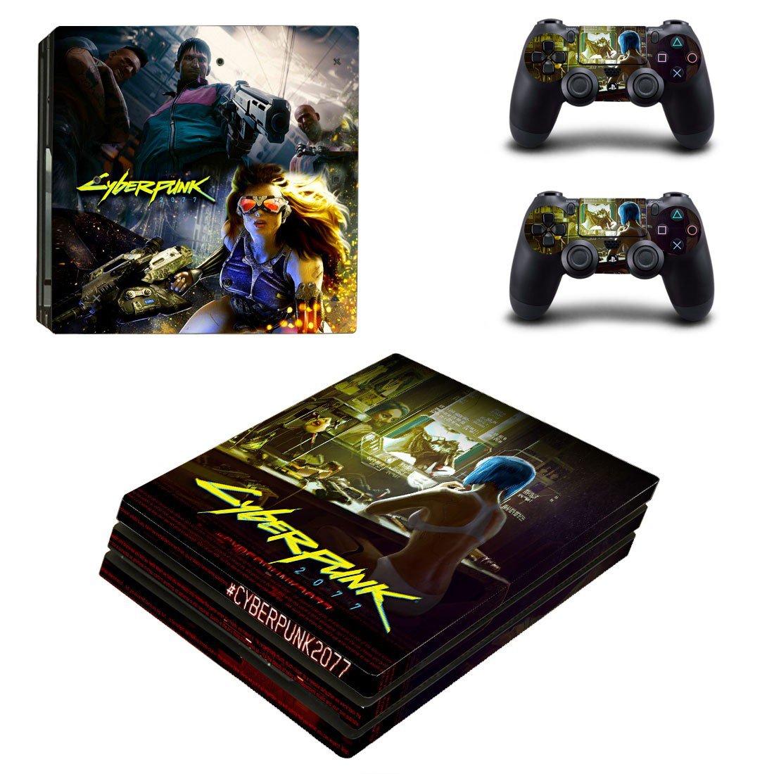 Cyberpunk decal skin sticker for PS4 Pro console and controllers