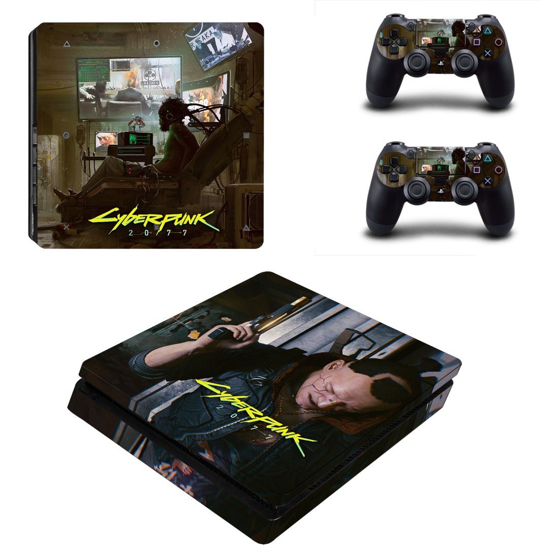 Cyberpunk decal skin sticker for PS4 Slim console and controllers