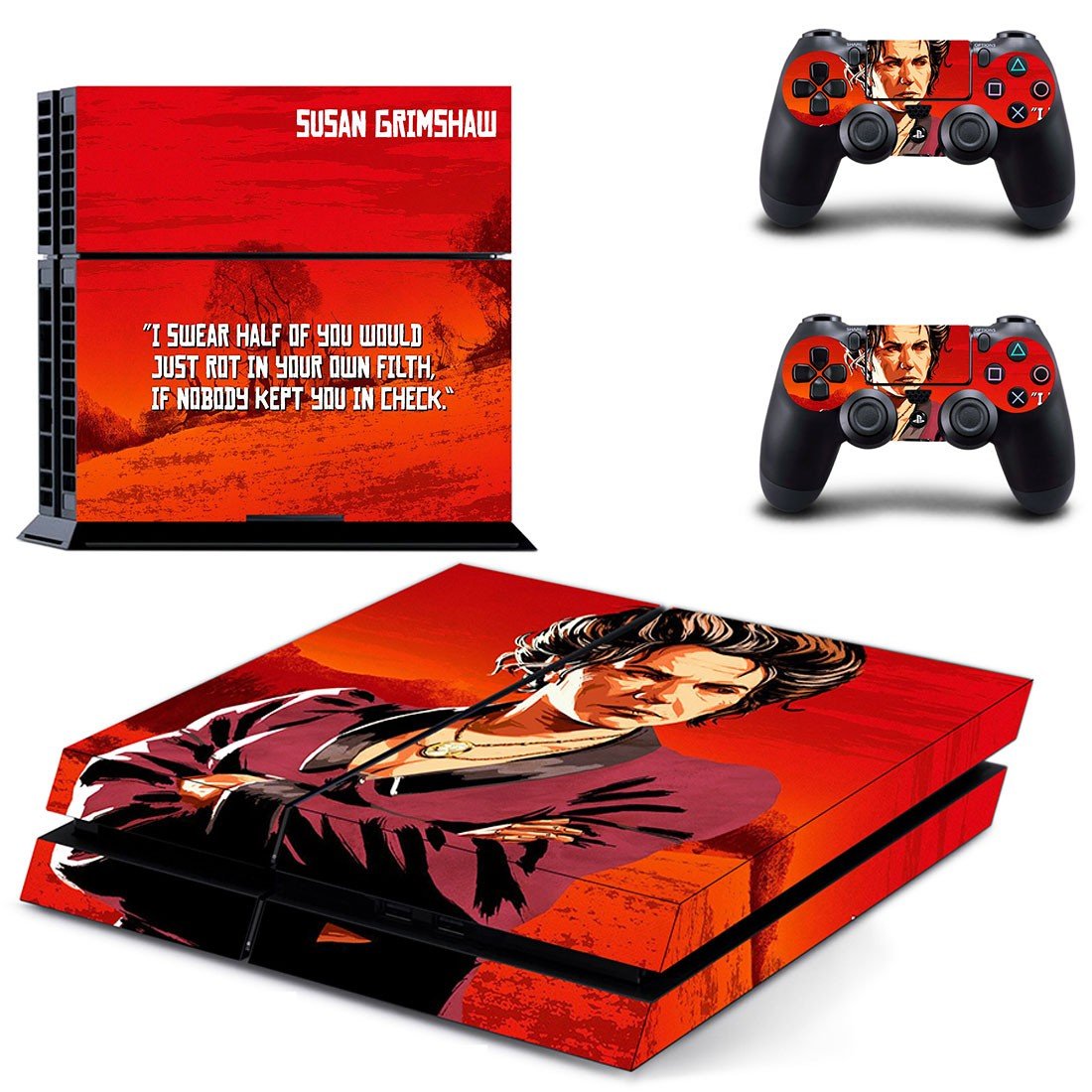 Red Dead Redemption 2 decal skin sticker for PS4 console and controllers